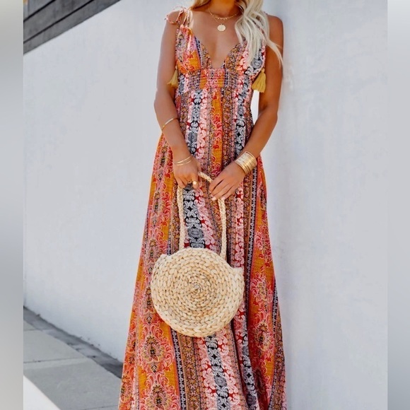 Karina Bohemian Backless Tassel Maxi Dress - Picture 2 of 9
